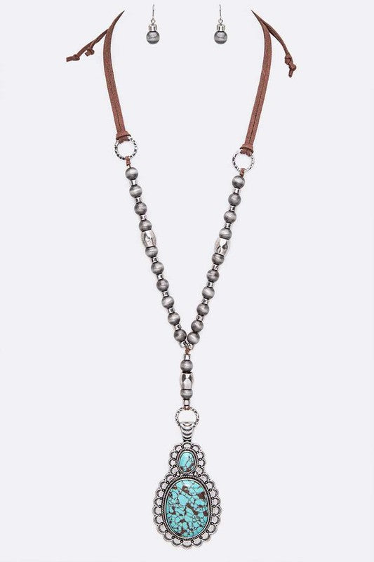 Stone Pendant Western Style Necklace Set