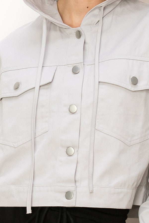 TWILL HOODIE SEMI-CROPPED JACKET