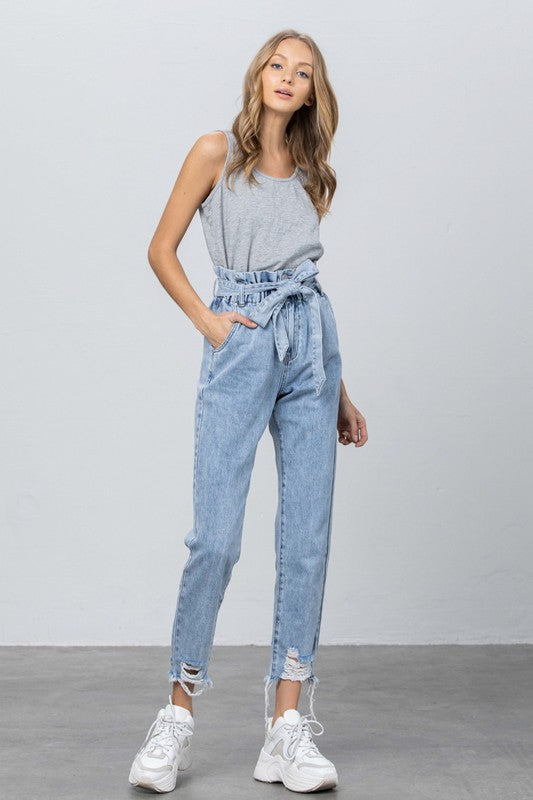 HI WAISTED PAPER BAG SLOUCH JEANS