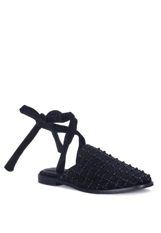 ASANTE CRISSCROSS BEADED VEIL VELVET MULES