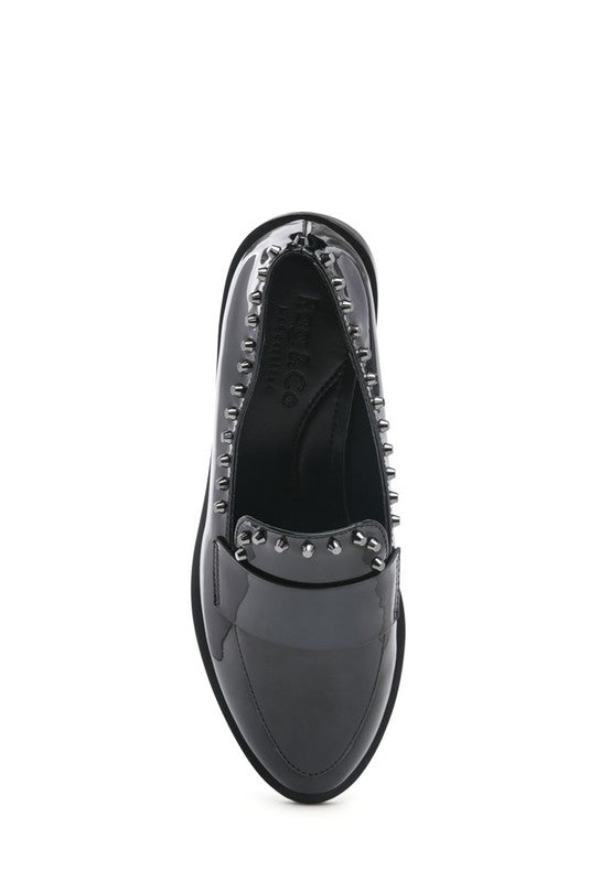 EMILIA Black Shine Forever Stud Penny Loafers