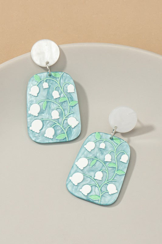 acetate drop earrings with white flowers