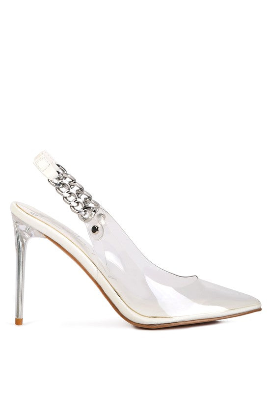 GODDESS HEELED CLEAR CHAIN SLINGBACK SANDAL