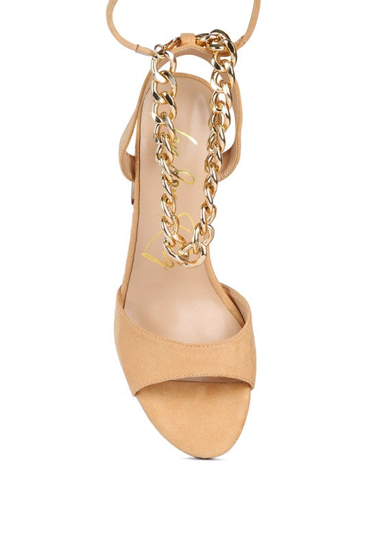 GONE GURL CHAIN DETAIL TIE UP BLOCK HEELS