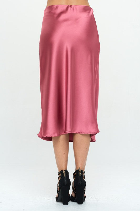 Made in USA Solid Satin Midi Skirt