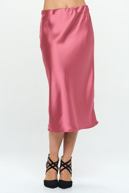 Made in USA Solid Satin Midi Skirt