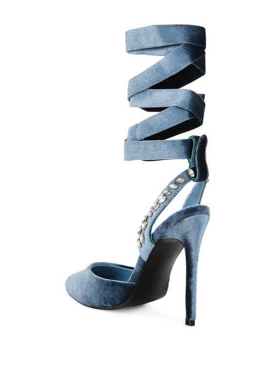 WALLIS Velvet Diamante Tie Up High Heeled Sandals