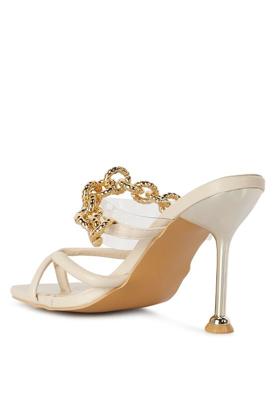 Social Bee Link Chain Embellished Heel Sandals