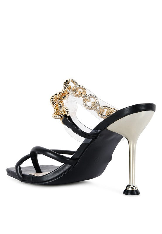 Social Bee Link Chain Embellished Heel Sandals