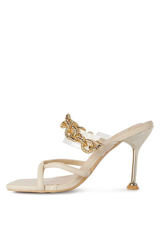 Social Bee Link Chain Embellished Heel Sandals