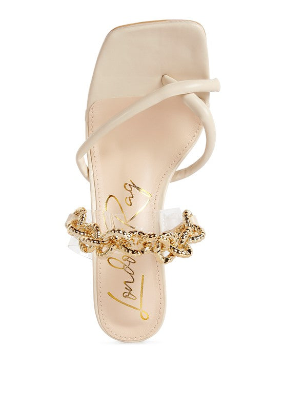 Social Bee Link Chain Embellished Heel Sandals