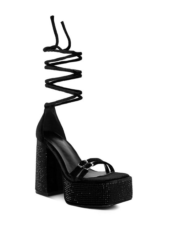 FIRECROWN High Platform Diamante Lace Up Sandals