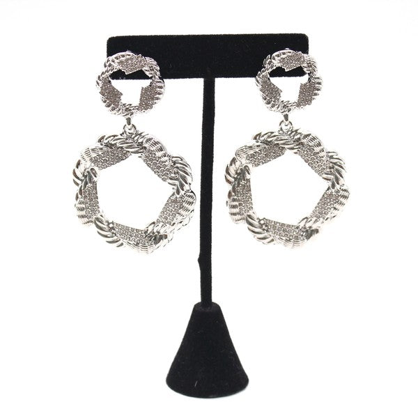 TEXTURED RHINESTONE DROP EARRINGS