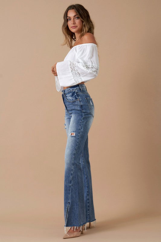 High Rise Slit Flare Denim