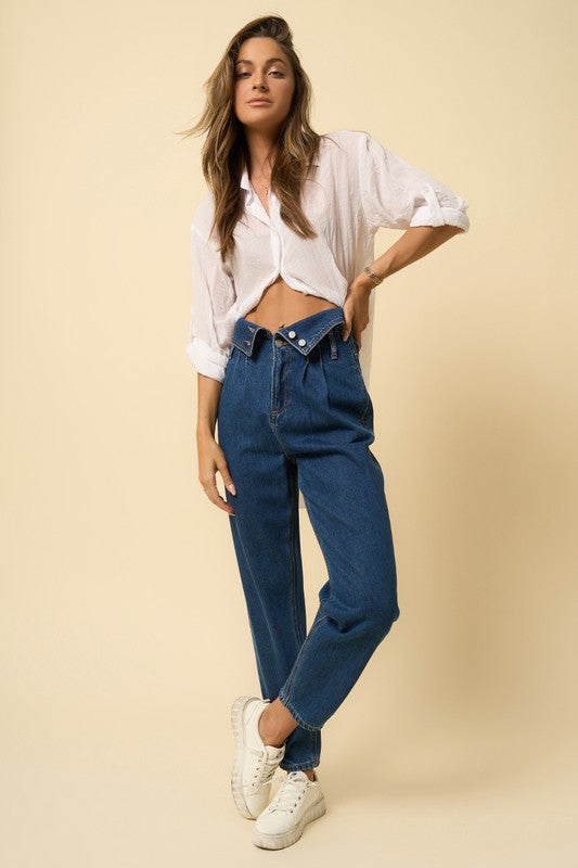 HIGH RISE FLAP WAISTED RELAXED JEANS