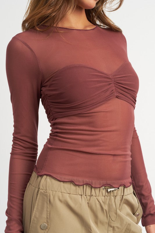 CREW NECK SHEER BUST TOP