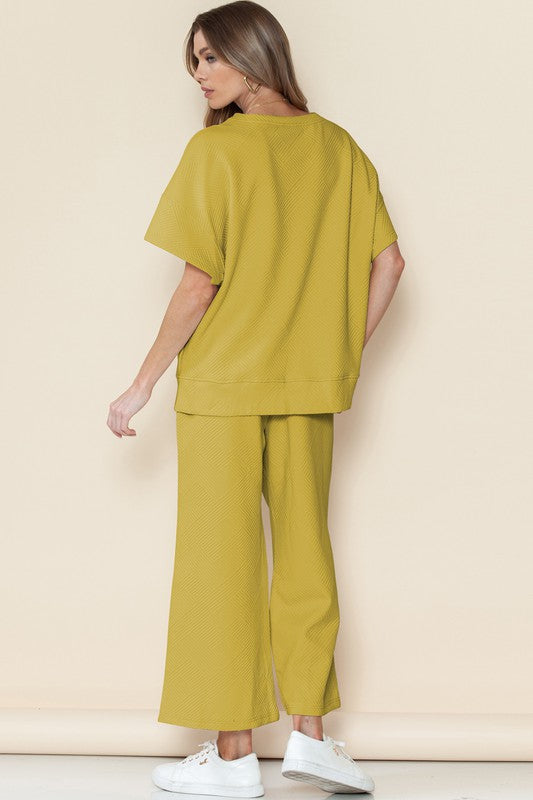 Textured Loose T Shirt and Drawstring Pants Set