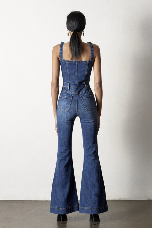 FRONT BUTTONS JUMPSUIT FLARE