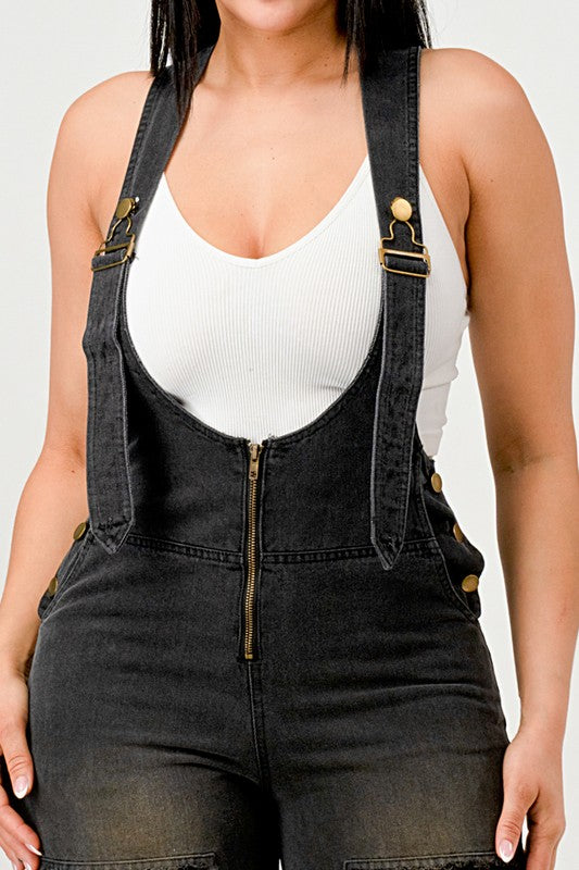 Urban Noir Denim Overalls Black Jumpsuit