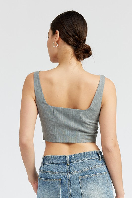 SQUARE NECK TOP WITH LACE UP FRONT