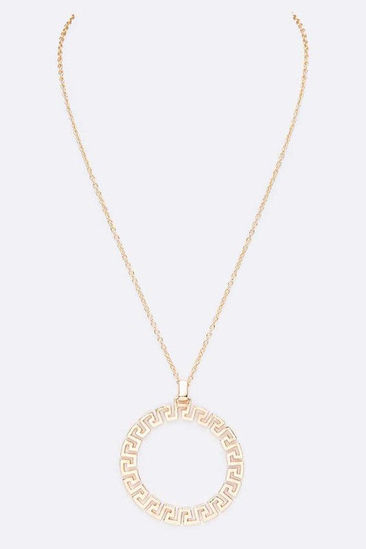 Laser Cut Pattern Round Pendant Necklace