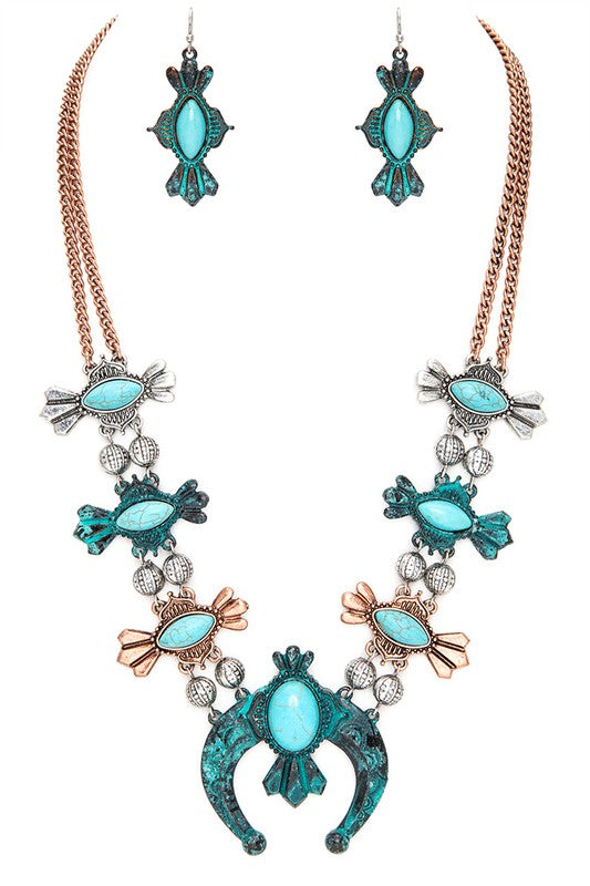 Squash Blossom Stone Statement Necklace Set