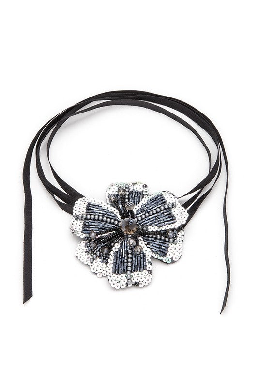 Sequins Embellished Flower Convertible Choker