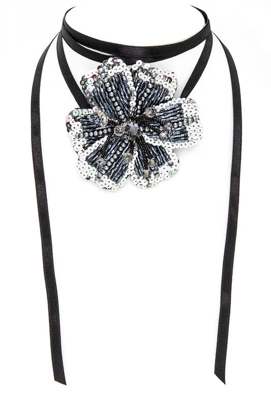 Sequins Embellished Flower Convertible Choker