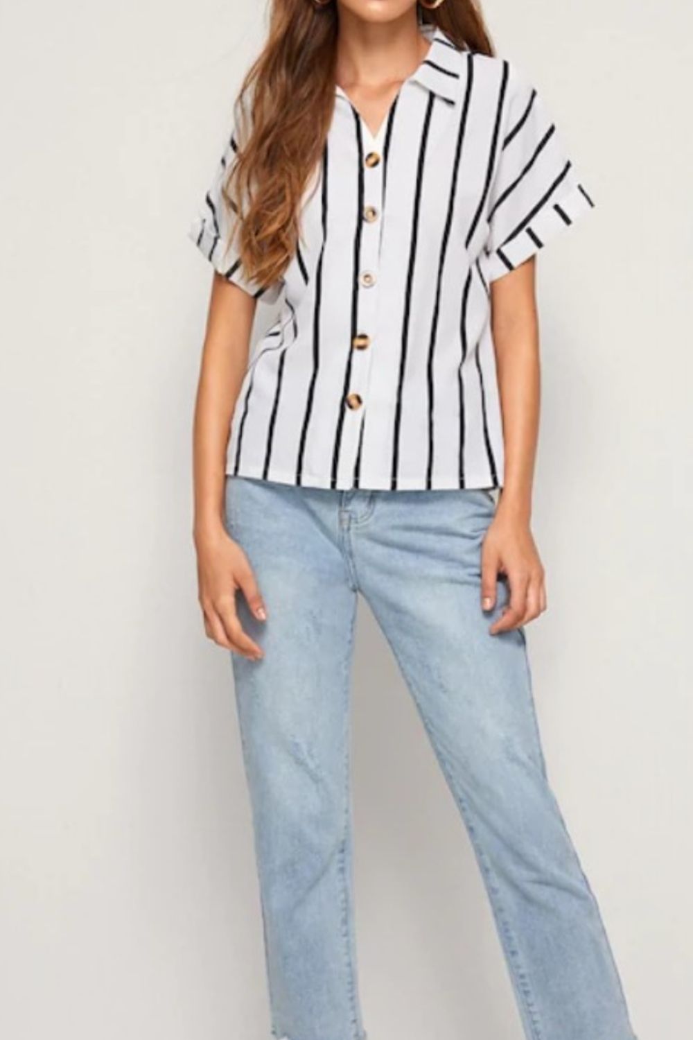 Striped Button Up Short Sleeve Shirt