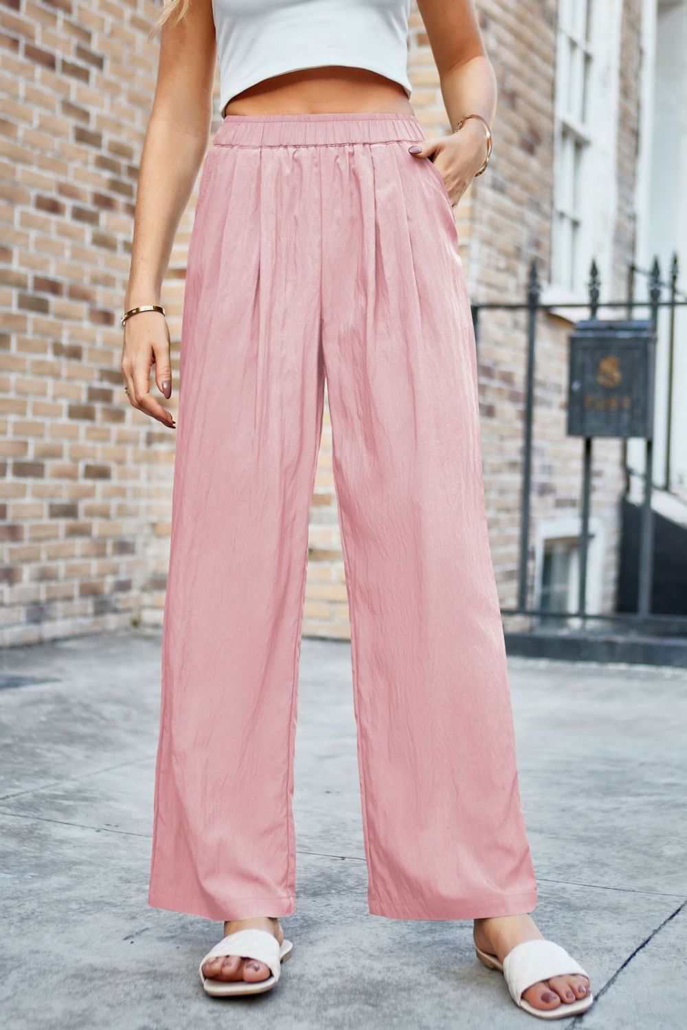 Elastic Waist Wide Leg Pants