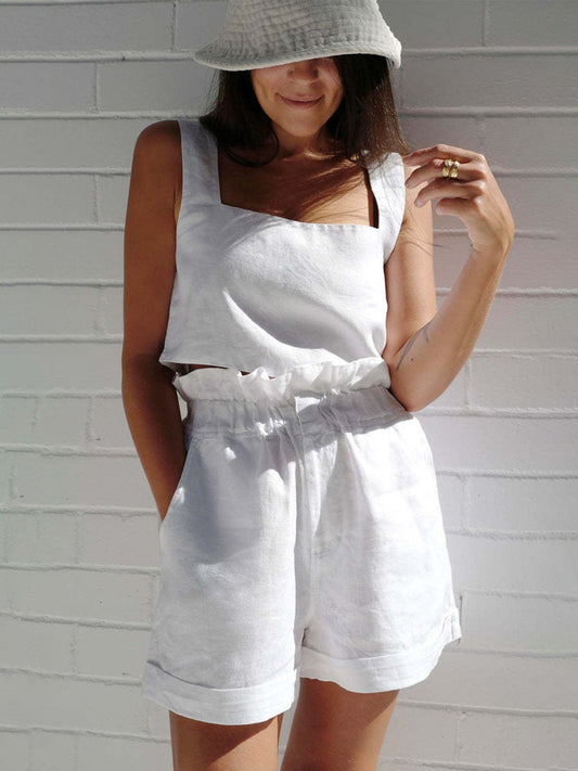 Square Neck Sleeveless Top and Shorts Set