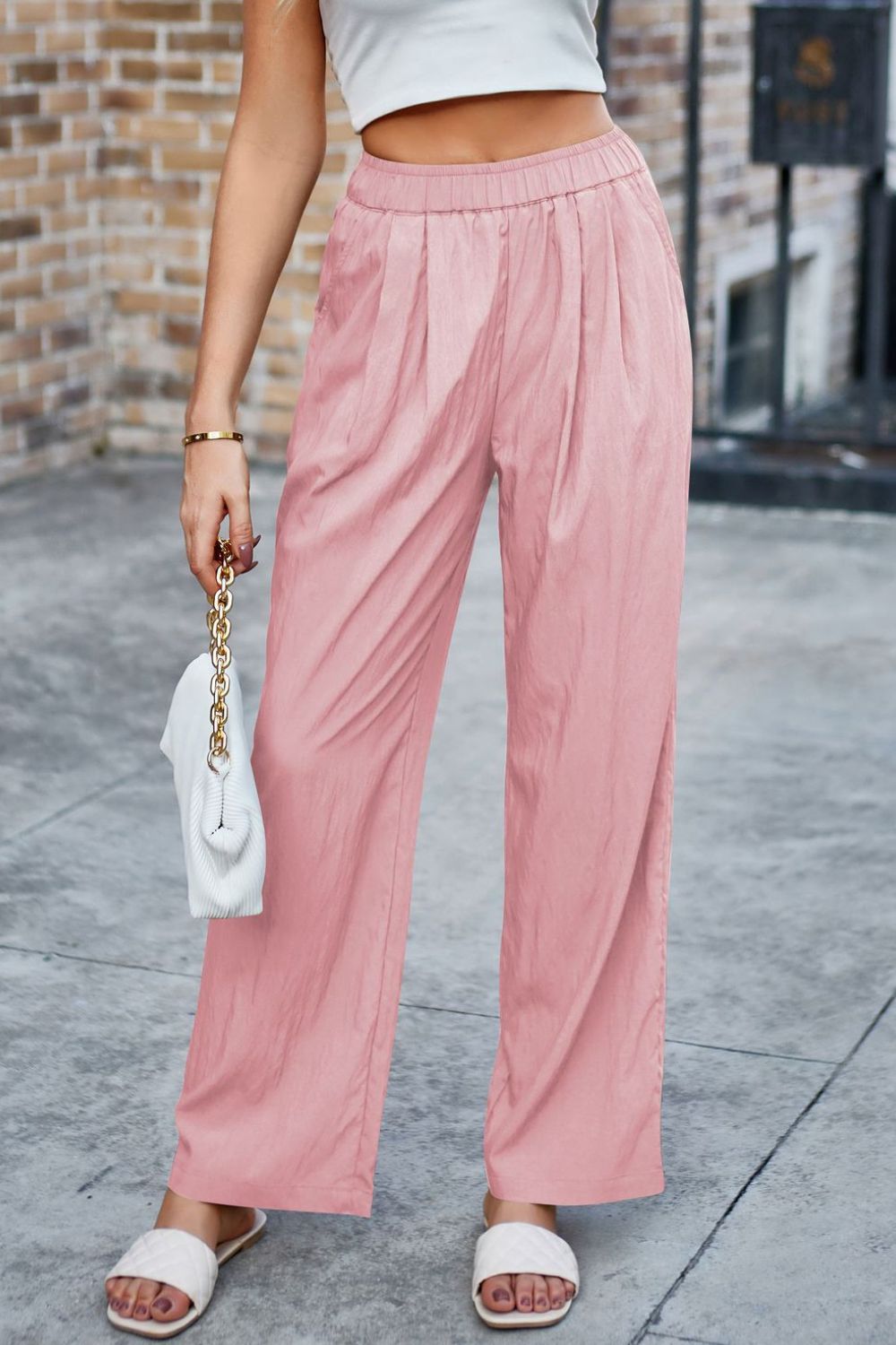 Elastic Waist Wide Leg Pants