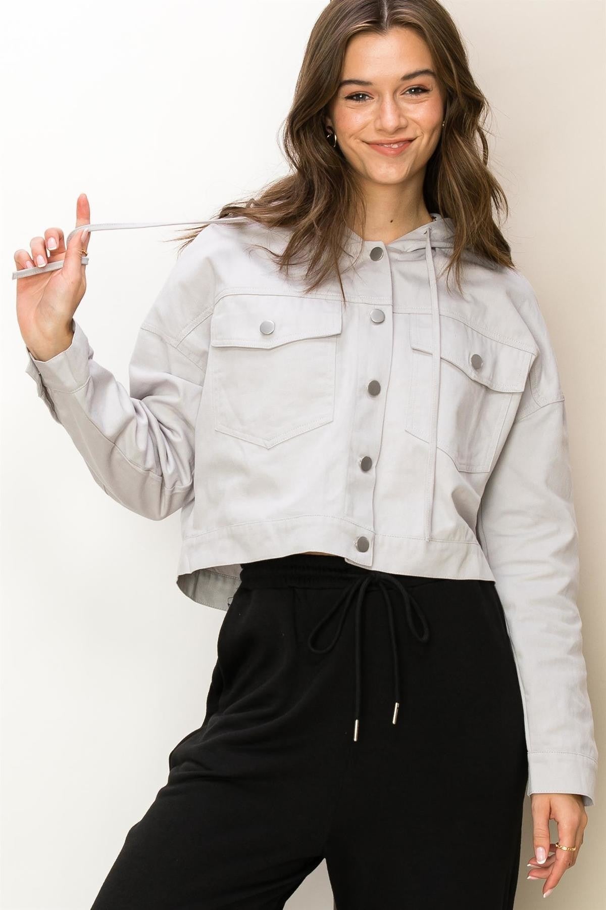 TWILL HOODIE SEMI-CROPPED JACKET