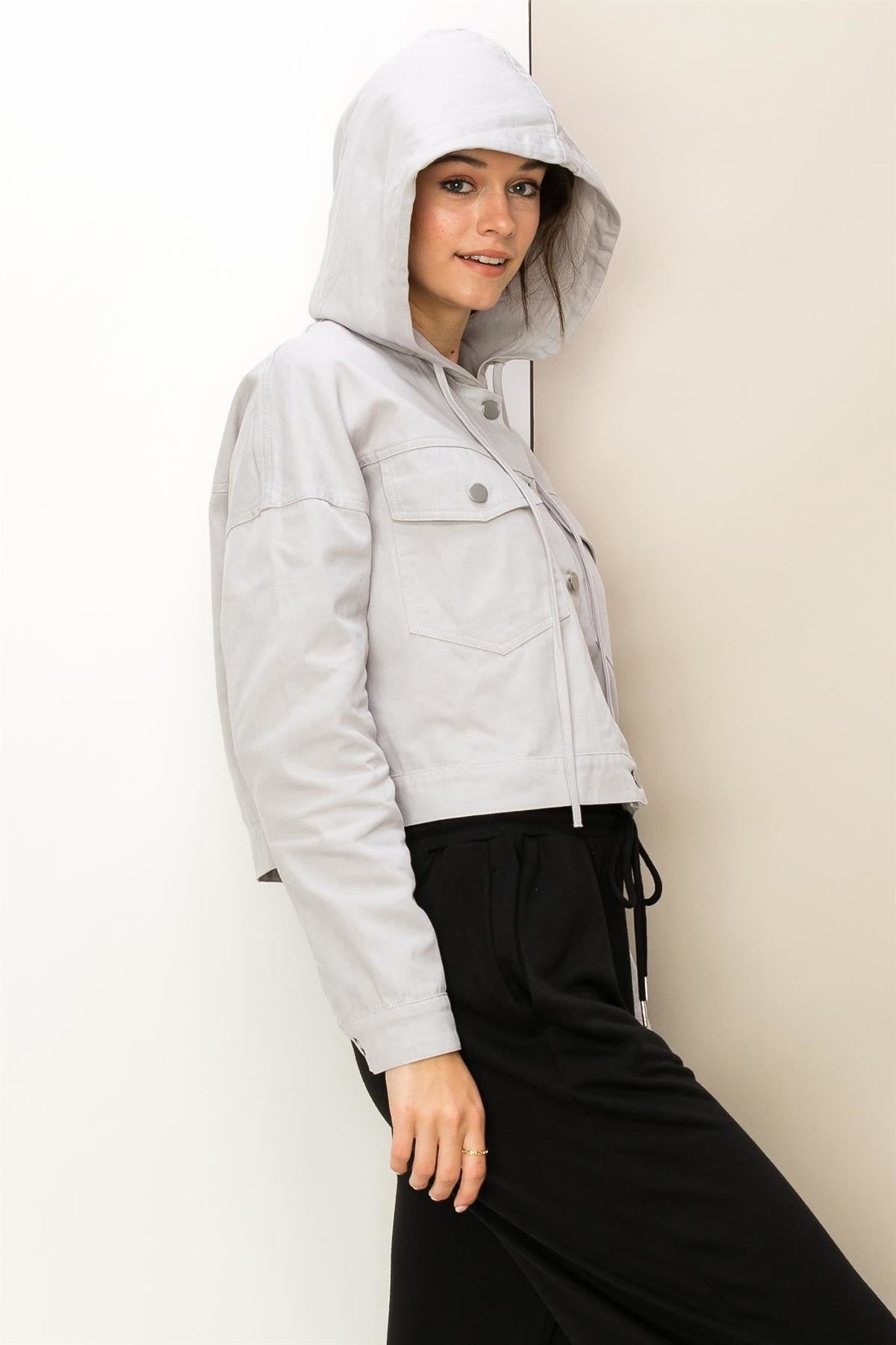 TWILL HOODIE SEMI-CROPPED JACKET
