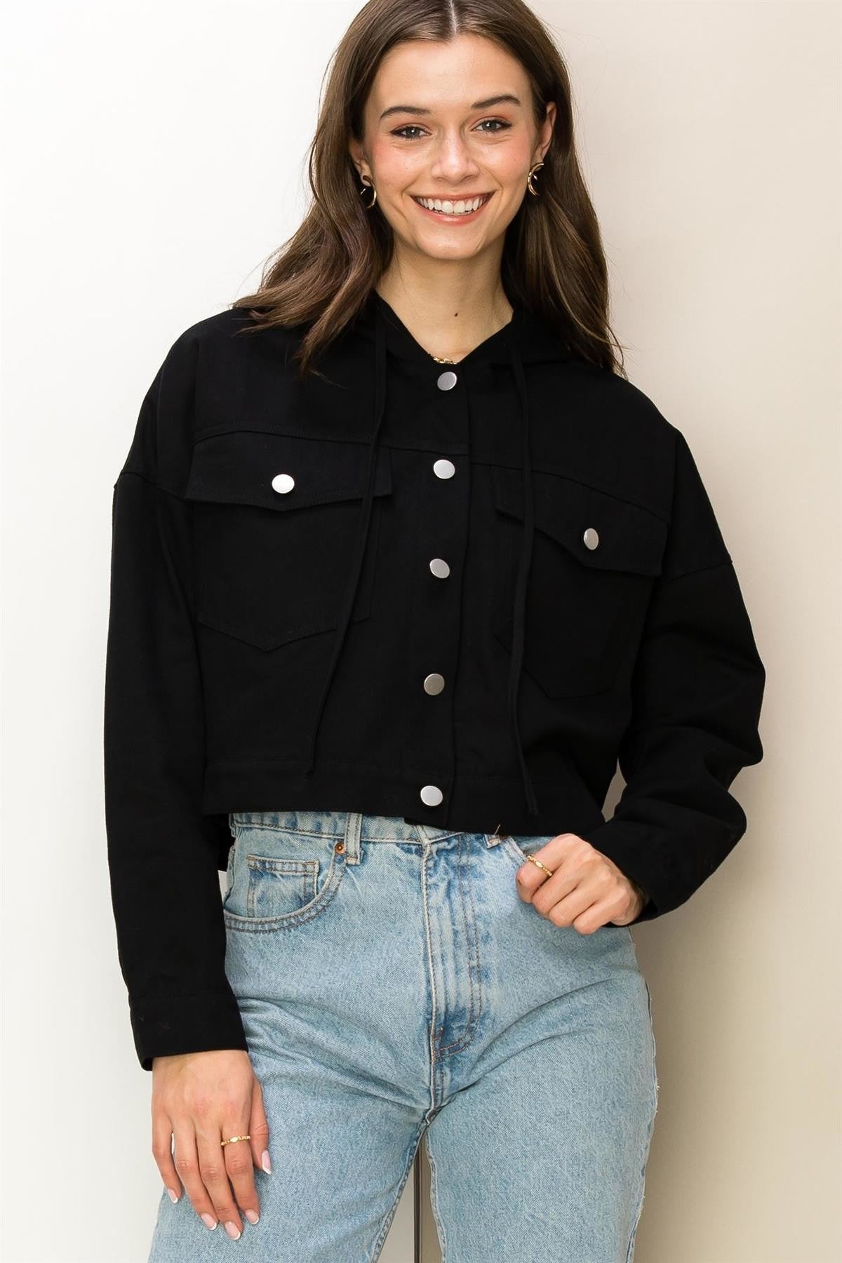 TWILL HOODIE SEMI-CROPPED JACKET