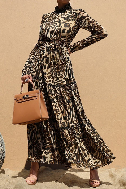 LEOPARD MESH LONG DRESS