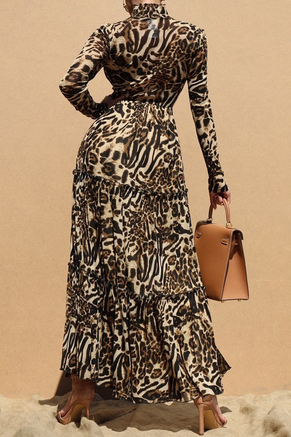 LEOPARD MESH LONG DRESS