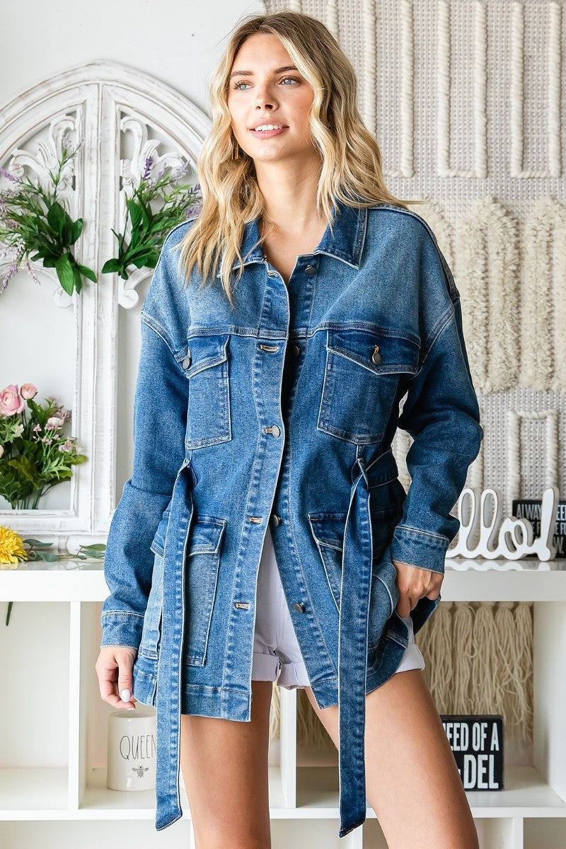 OVERSIZED BELTED DENIM JACKET